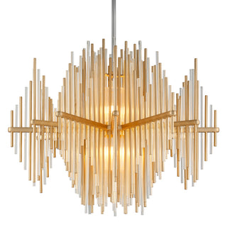 Buy gold-leaf-stainless-steel-with-clear-glass-rods-glass Theory Chandelier by Corbett Lighting