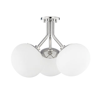 Buy polished-nickel-with-white-glass-and-white-shade Estee Outdoor (Damp) Semi-Flush Mount Ceiling Light by Mitzi