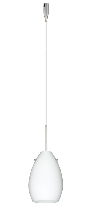 Buy satin-nickel-with-opal-matte-6-5-x-4-5-x-4-5-glass Pera Pendant by Besa