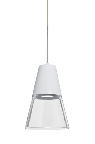 Buy satin-nickel-with-clear-white9-x6-x6-glass-and-clear-shade Timo Pendant by Besa