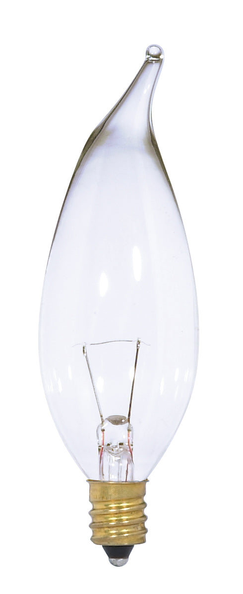 Flame Tip 25 Watt E12 CA10 12V Incandescent 2700k Light Bulb by Satco