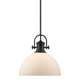 Buy matte-black-with-opal-glass-glass-and-white-shade Hines Pendant by Golden