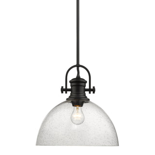 Buy matte-black-with-seeded-glass-glass-and-clear-seedy-shade Hines Pendant by Golden