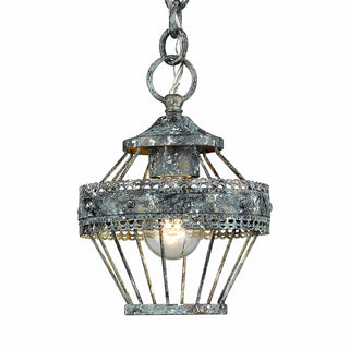 Buy blue-verde-patina-with-blue-verde-patina-glass-and-metal-shade Ferris Outdoor (Damp) Mini Pendant by Golden