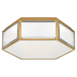 Buy mirror-and-soft-brass-with-frosted-glass-glass-and-white-shade Bradford Outdoor (Damp) Flush Mount Ceiling Light by Visual Comfort Signature
