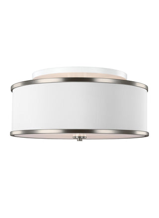 Buy satin-nickel-with-white-shantung-glass Lennon Outdoor (Damp) Flush Mount Ceiling Light by Visual Comfort Studio