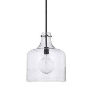 Buy matte-black-with-clear-seeded-3-x15-glass-and-clear-seedy-shade Crawford Pendant by Capital Lighting