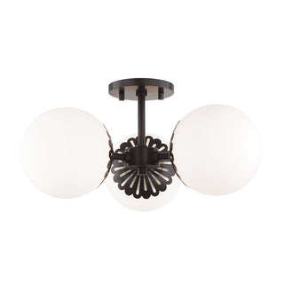 Buy old-bronze-with-opal-matte-glass-and-white-shade Paige Outdoor (Damp) Semi-Flush Mount Ceiling Light by Mitzi