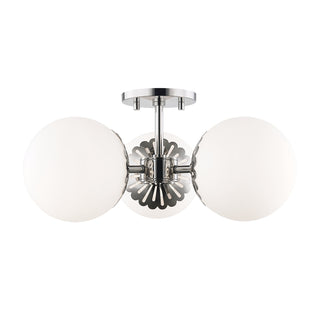 Buy polished-nickel-with-opal-matte-glass-and-white-shade Paige Outdoor (Damp) Semi Flush Mount Light by Mitzi