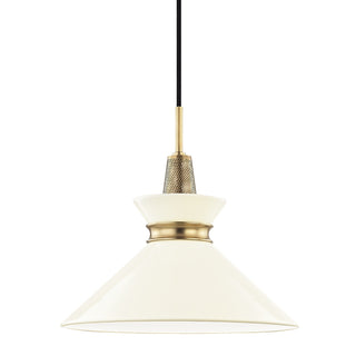 Buy aged-brass-cream-with-cream-glass-and-natural-cream-shade Kiki Outdoor (Damp) Pendant by Mitzi