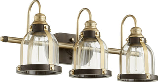 Buy aged-brass-w-oiled-bronze-with-clear-glass Banded Lighting Series Vanity by Quorum