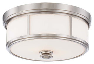 Buy brushed-nickel-with-etched-white-glass Outdoor (Damp) Flush Mount Ceiling Light by Minka-Lavery