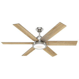 Buy brushed-nickel-finish-with-drifted-oak-and-reversible-bleached-grey-pine-blades Warrant Ceiling Fan with Light by Hunter