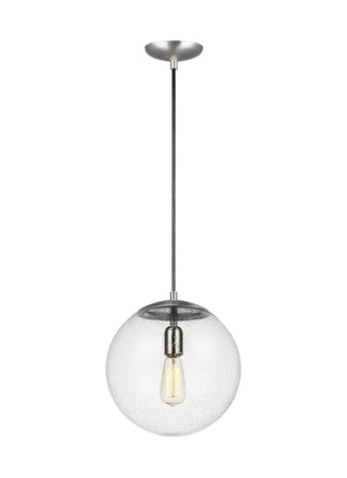 Buy satin-aluminum-with-clear-seeded-glass Leo-Hanging Globe Outdoor (Damp) Pendant by Visual Comfort Studio