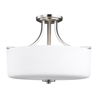 Buy brushed-nickel-with-etched-white-inside-glass Canfield Outdoor (Damp) Flush Mount Ceiling Light by Generation Lighting