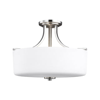 Buy brushed-nickel-with-etched-white-inside-glass Canfield Outdoor (Damp) Semi-Flush Mount Ceiling Light by Generation Lighting