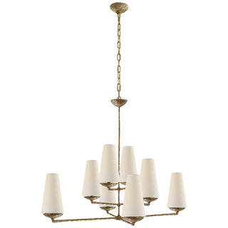 Buy gilded-plaster-with-3-x-5-5-x-9-5-linen-glass-and-white-shade Fontaine Chandelier by Visual Comfort Signature