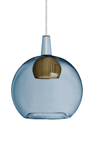 Buy satin-nickel-with-blue-medium-glass-and-multicolor-shade Benji Pendant by Besa