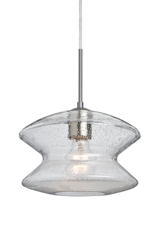 Buy satin-nickel-with-clear-bubble-glass-and-clear-seedy-shade Zen Pendant by Besa
