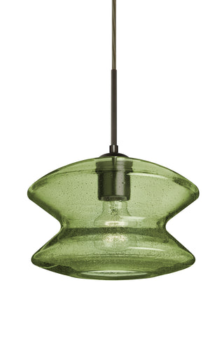 Buy bronze-with-moss-bubble-glass-and-green-shade Zen Pendant by Besa