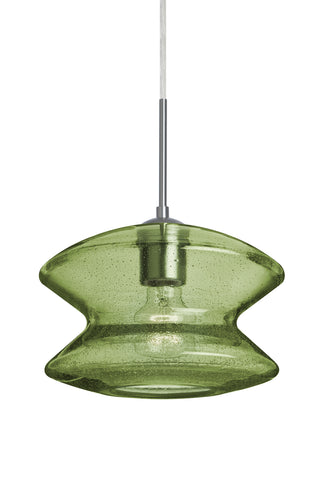 Buy satin-nickel-with-moss-bubble-glass-and-green-shade Zen Pendant by Besa