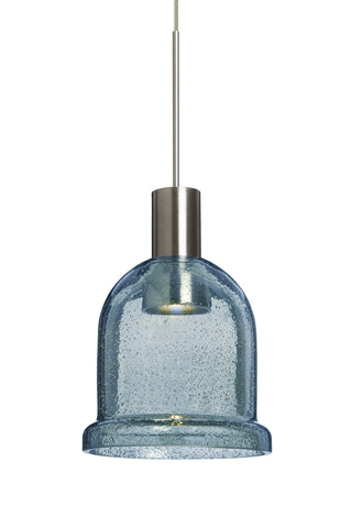 Buy satin-nickel-with-blue-bubble-glass Kiba Pendant by Besa