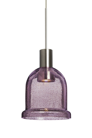 Buy satin-nickel-with-plum-bubble-glass Kiba Pendant by Besa
