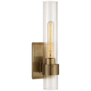 Buy hand-rubbed-antique-brass-with-clear-glass-glass Presidio Outdoor (Damp) Sconce by Visual Comfort Signature