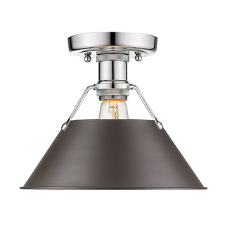 Buy chrome-with-rubbed-bronze-glass-and-metal-shade Orwell Outdoor (Damp) Flush Mount Ceiling Light by Golden
