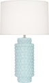 Baby Blue Glazed Textured Ceramic with Fondine Fabric Shade Glass and Blue Shade