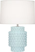 Baby Blue Glazed Textured Ceramic with Fondine Fabric Shade Glass and Blue Shade
