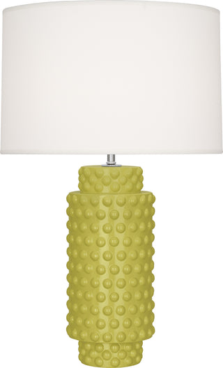 Buy citron-glazed-textured-ceramic-with-fondine-fabric-shade-glass Dolly Table Lamp by Robert Abbey