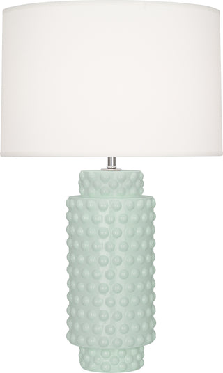 Buy celadon-glazed-textured-ceramic-with-fondine-fabric-shade-glass Dolly Table Lamp by Robert Abbey
