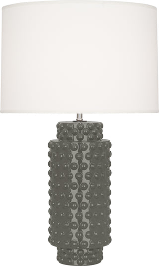 Buy ash-glazed-textured-ceramic-with-fondine-fabric-shade-glass Dolly Table Lamp by Robert Abbey