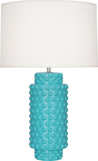 Buy egg-blue-glazed-textured-ceramic-with-fondine-fabric-shade-glass Dolly Table Lamp by Robert Abbey