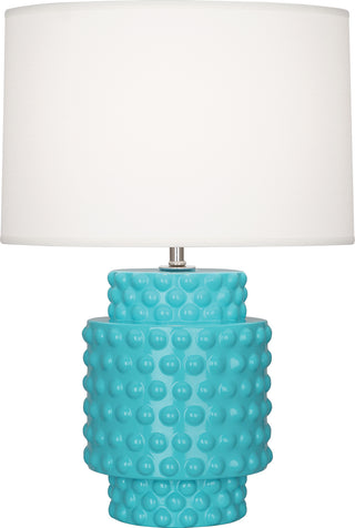 Buy egg-blue-glazed-textured-ceramic-with-fondine-fabric-shade-glass Dolly Lamp by Robert Abbey