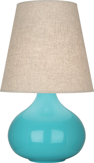 Buy egg-blue-glazed-ceramic-with-buff-linen-shade-glass June Lamp by Robert Abbey