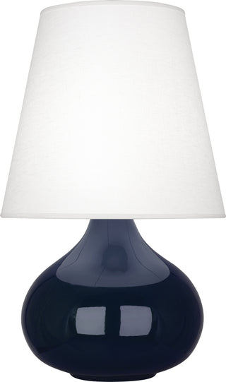 Buy midnight-blue-glazed-ceramic-with-oyster-linen-shade-glass June Lamp by Robert Abbey