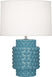 Steel Blue Glazed Textured Ceramic with Fondine Fabric Shade Glass