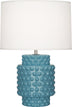 Steel Blue Glazed Textured Ceramic with Fondine Fabric Shade Glass