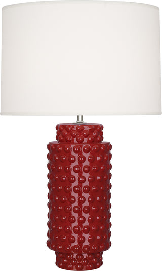 Buy oxblood-glazed-textured-ceramic-with-fondine-fabric-shade-glass Dolly Table Lamp by Robert Abbey