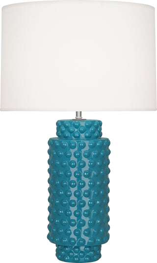 Buy peacock-glazed-textured-ceramic-with-fondine-fabric-shade-glass Dolly Table Lamp by Robert Abbey