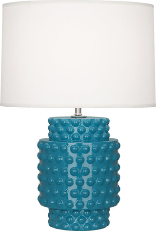 Buy peacock-glazed-textured-ceramic-with-fondine-fabric-shade-glass Dolly Lamp by Robert Abbey