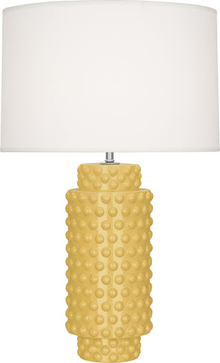 Buy sunset-yellow-glazed-textured-ceramic-with-fondine-fabric-shade-glass Dolly Table Lamp by Robert Abbey