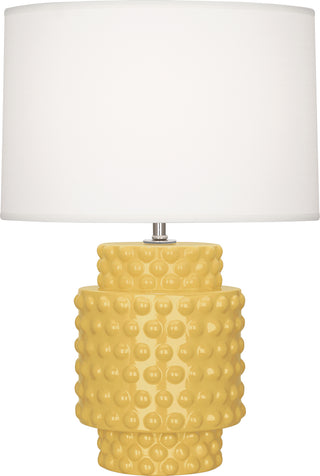 Buy sunset-yellow-glazed-textured-ceramic-with-fondine-fabric-shade-glass Dolly Lamp by Robert Abbey