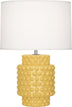 Sunset Yellow Glazed Textured Ceramic with Fondine Fabric Shade Glass