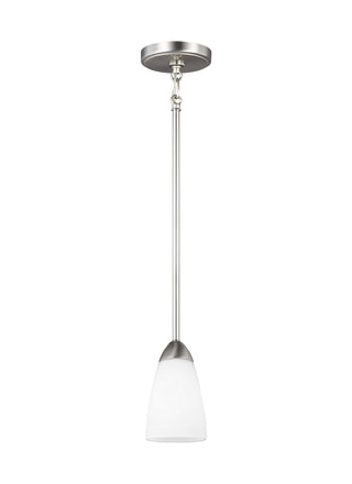 Buy brushed-nickel-with-etched-white-inside-glass-and-white-shade Seville Outdoor (Damp) Pendant by Generation Lighting