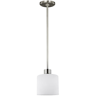 Buy brushed-nickel-with-etched-white-inside-glass-and-white-shade Canfield Outdoor (Damp) Mini Pendant by Generation Lighting