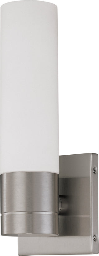 Buy brushed-nickel-with-white-glass Link Outdoor (Damp) Sconce by Nuvo Lighting