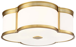 Buy liberty-gold-with-etched-white-glass-and-white-shade Outdoor (Damp) Flush Mount Ceiling Light by Minka-Lavery
